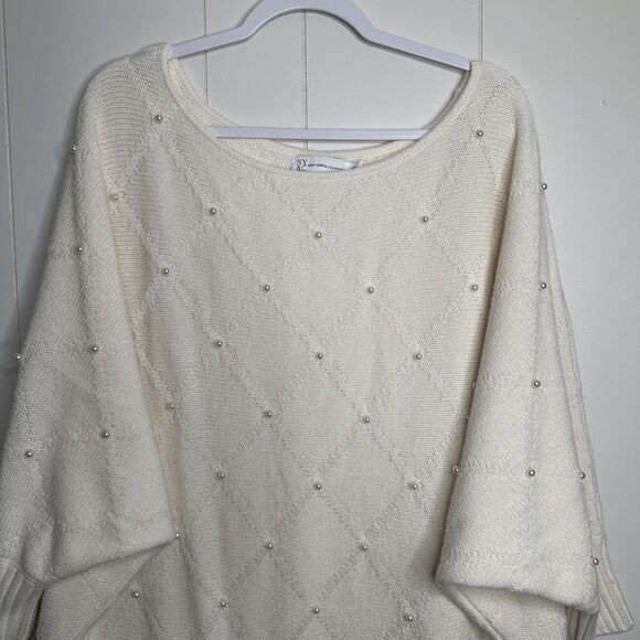 New York & Company Women's Plus Size XXL White Ivory Sweater Dress Pearl Accent - Picture 3 of 9